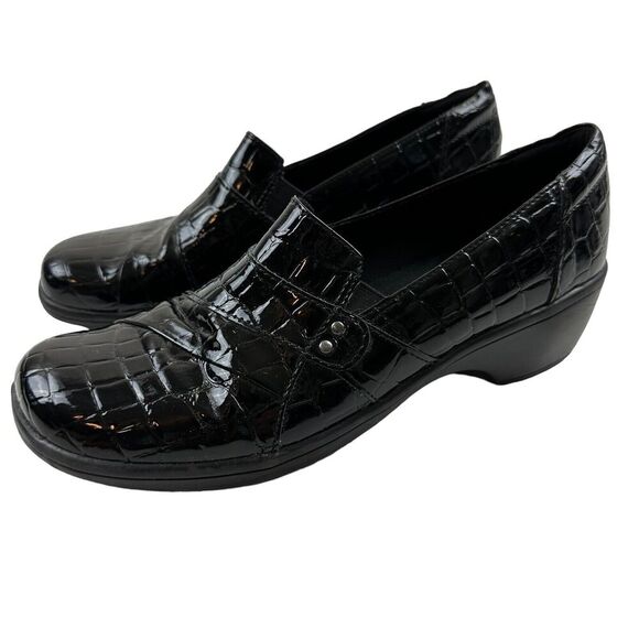 Clarks Collection Ultimate Comfort Black Alligator Leather Clogs Slip On Sz 9D - Picture 1 of 10